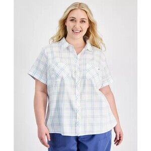 Tommy Hilfiger Women’s Plus Size Cotton Plaid Textured Camp Shirt, Multicolor, 3